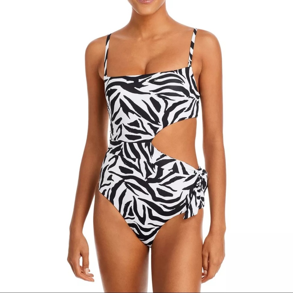 NWT ZEBRA Aqua Sashed Cutout One Piece Swimsuit Black Multi